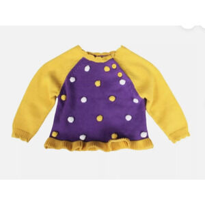 Zubels Vintage Baby GirlsYellow Purple LSU Tigers Pom Poms Cotton Sweater 9 mos